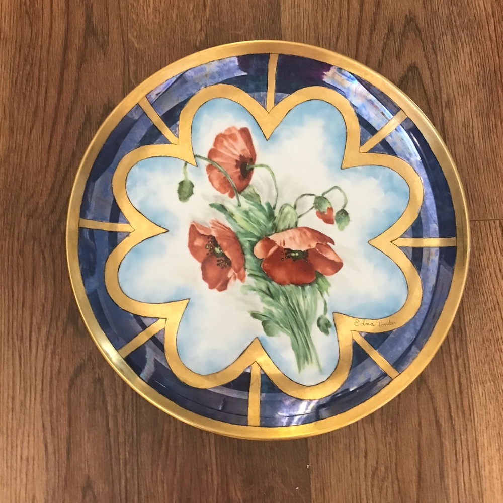 Vintage Hand Painted Artist Signed Porcelain Poppy Plate - Picture 4 of 5